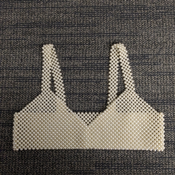 Faux Pearl Beaded Crop Top - Picture 1 of 10